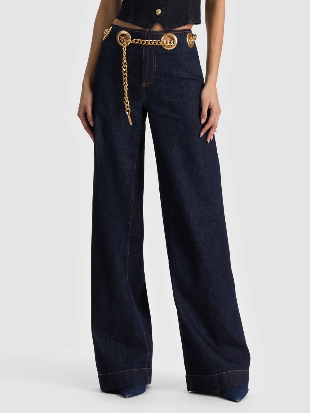 Alice & Olivia JASPER CHAIN BELT JEAN - DARK RINSE